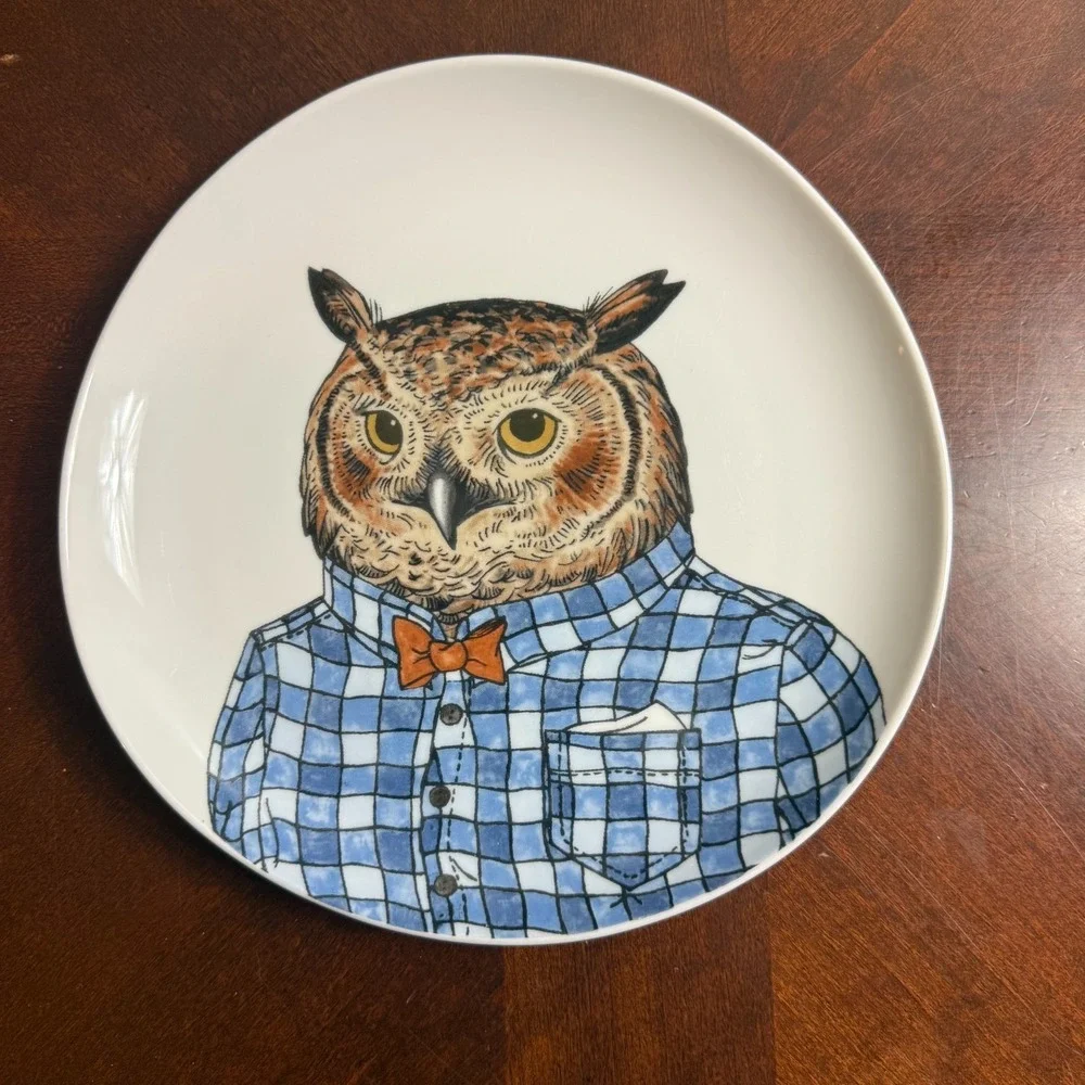 West Elm Rachel Kozlowski Dapper Animal Owl Dessert Plate‎